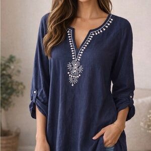 Lilly Pulitzer Navy Tunic with White Embroidery